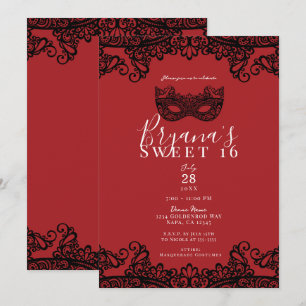 Geluk Rood Zwart Kant Maskerade Sweet 16 Feestje Kaart