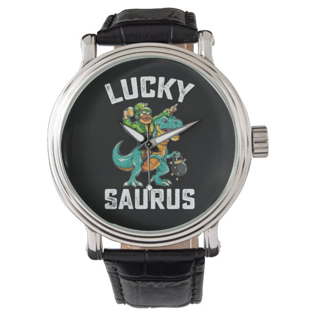 Geluk Saurus Dinosaur T Rex St. Patrick's Dag Horloge (Voorkant)
