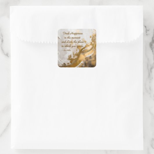 Geluk vinden in het moment… Lee Hiller Quote Vierkante Sticker (Tas)