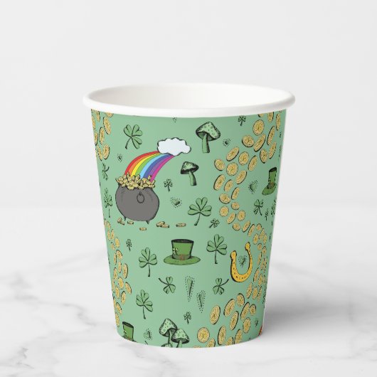 Geluk & Vreugde Munten & Groene Shamrocks St Patri Papieren Bekers (Achterkant)