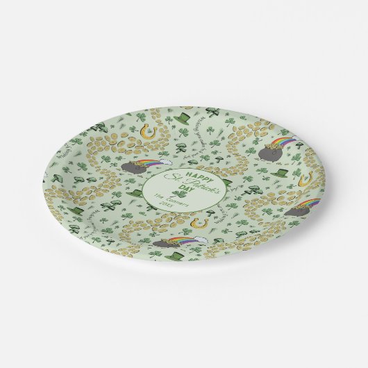 Geluk & Vreugde Munten & Groene Shamrocks St Patri Papieren Bordje (Gekanteld)