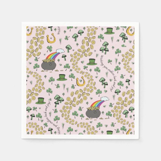 Geluk & Vreugde Munten & Groene Shamrocks St Patri Servet (Voorkant)