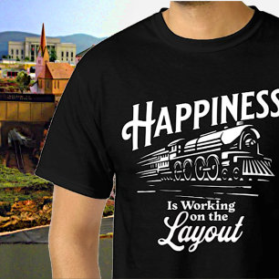 Geluk werkt aan de lay-out, stoomtrein    t-shirt