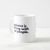Geluk werkt met geweldige mensen koffiemok (Voorkant links)