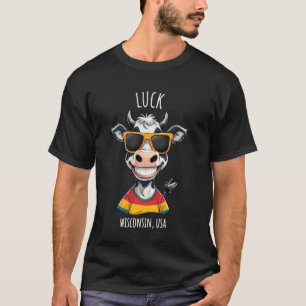 Geluk WI VS Grappige Koe Cartoon Ontwerp T-shirt