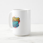 Geluk wint graffiti ontwerp koffiemok (Voorkant links)