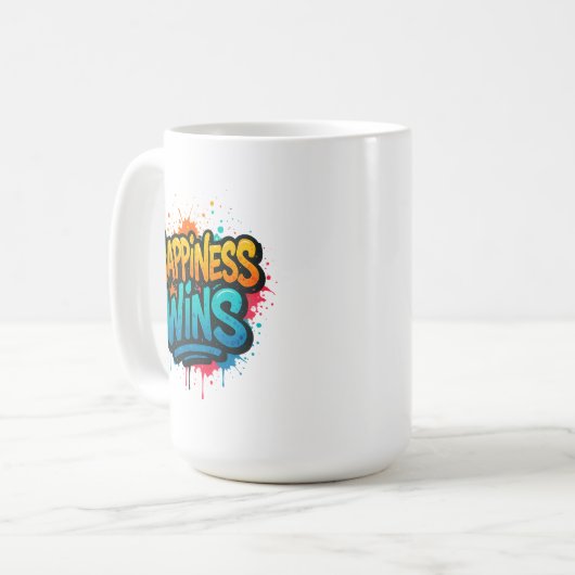 Geluk wint graffiti ontwerp koffiemok (Voorkant links)