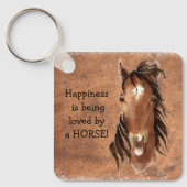 Geluk wordt geliefd door een PAARD Custom Sleutelhanger (Voorkant)
