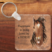 Geluk wordt geliefd door een PAARD Custom Sleutelhanger (Voorkant)