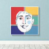 "Geluk zit binnen" Minimalistische Gezichtslijn Ku Canvas Afdruk (Insitu (Houten vloer))