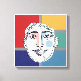 "Geluk zit binnen" Minimalistische Gezichtslijn Ku Canvas Afdruk