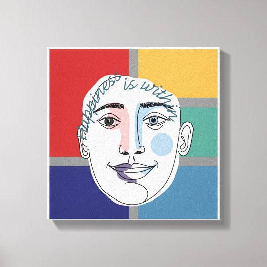 "Geluk zit binnen" Minimalistische Gezichtslijn Ku Canvas Afdruk (Voorkant)