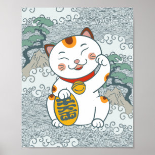 Gelukbrengende Japanse Schimmelpoes Maneki Neko Poster