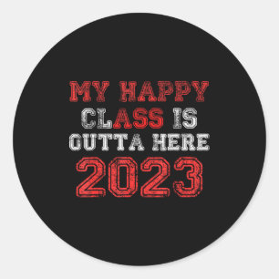 Gelukige klas is hier weg 2023 shirt grappig ronde sticker