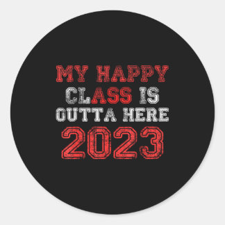 Gelukige klas is hier weg 2023 shirt grappig ronde sticker