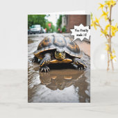 Gelukige Pensioen Schildpad Kaart (Gele Bloem)