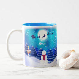 Gelukige Persoonlijke Kerstman Sneeuwman Tweekleurige Koffiemok