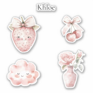 Gelukige Roze Aardbei Wolk Kersen Rozen Sticker
