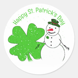 Gelukige Sneeuwman St. Patrick's Dag Ronde Sticker