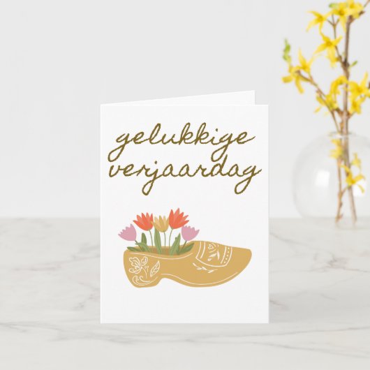 Gelukk Nederlands blije verjaardag Kaart (Gele Bloem)