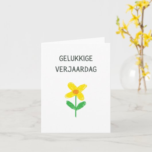 Gelukk Nederlands blije verjaardag Kaart (Gele Bloem)