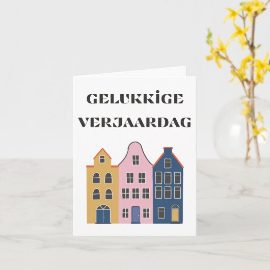 Gelukk Nederlands blije verjaardag Kaart (Gele Bloem)