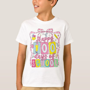 Gelukkig 100 dagen school roze strik t-shirt