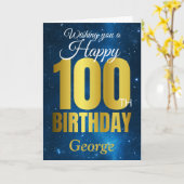 Gelukkig 100ste verjaardagsfeest Blauw Goud Kaart (Gele Bloem)
