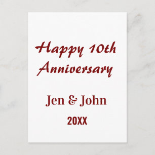 Gelukkig 10-jarig huwelijksjubileum mauve eenvoudi briefkaart
