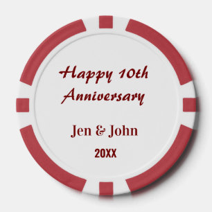 Gelukkig 10-jarig huwelijksjubileum mauve eenvoudi poker chips