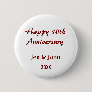 Gelukkig 10-jarig huwelijksjubileum mauve eenvoudi ronde button 5,7 cm