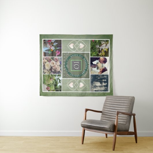 "Gelukkig 10-jarig jubileum"6 foto's Tin kleur Wandkleed (In Situ (horizontaal))