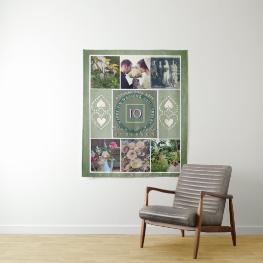 "Gelukkig 10-jarig jubileum"6 foto's Tin kleur Wandkleed (In situ)