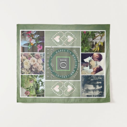 "Gelukkig 10-jarig jubileum"6 foto's Tin kleur Wandkleed (Voorkant (horizontaal))