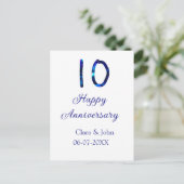 Gelukkig 10-jarig jubileum blauwe glitter naam dat briefkaart (Staand voorkant)