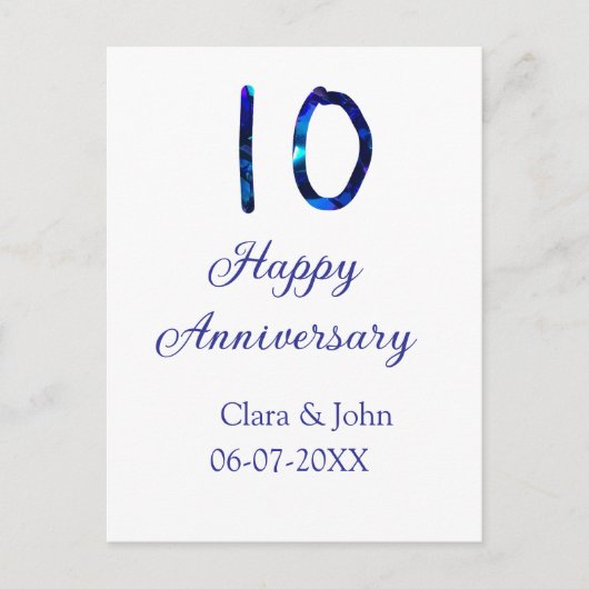 Gelukkig 10-jarig jubileum blauwe glitter naam dat briefkaart (Voorkant)