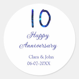Gelukkig 10-jarig jubileum blauwe glitter voeg naa ronde sticker