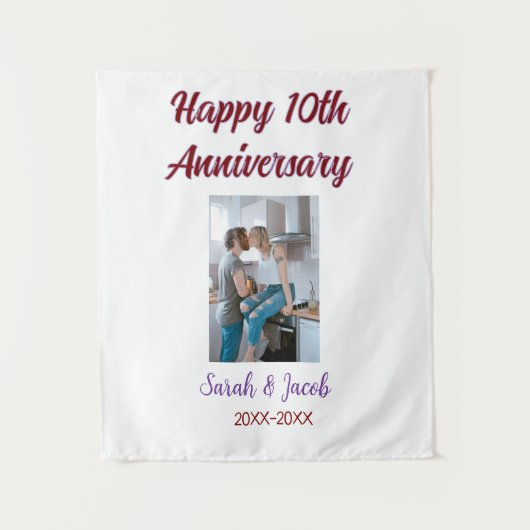 Gelukkig 10-jarig jubileum foto huwelijksfeest kop wandkleed (Voorkant)