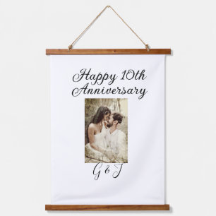 Gelukkig 10-jarig jubileum foto koppel naam letter hangend wandkleed