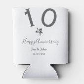 Gelukkig 10-jarig jubileum naam datum grijs metale blikjeskoeler (Achterkant)
