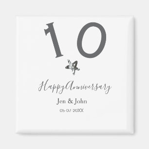 Gelukkig 10-jarig jubileum naam datum grijs metale magneet