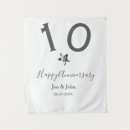 Gelukkig 10-jarig jubileum naam datum grijs metale wandkleed