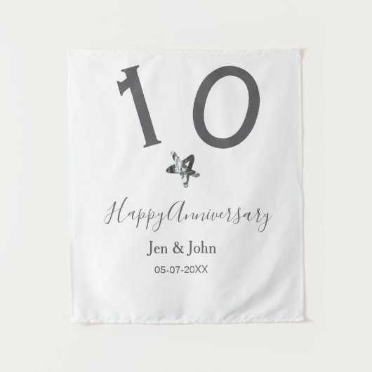 Gelukkig 10-jarig jubileum naam datum grijs metale wandkleed (Voorkant)