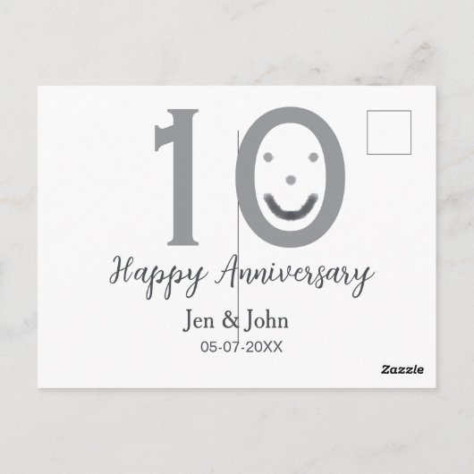 Gelukkig 10-jarig jubileum naam datum grijs vet em briefkaart (Achterkant)