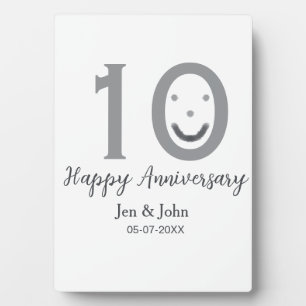 Gelukkig 10-jarig jubileum naam datum grijs vet em fotoplaat