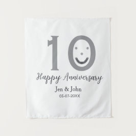 Gelukkig 10-jarig jubileum naam datum grijs vet em wandkleed