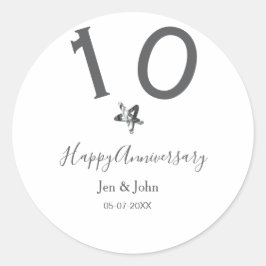 Gelukkig 10-jarig jubileum naam datum grijze metal ronde sticker