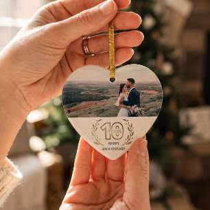 Gelukkig 10-jarig jubileumcadeau voor koppel keramisch ornament