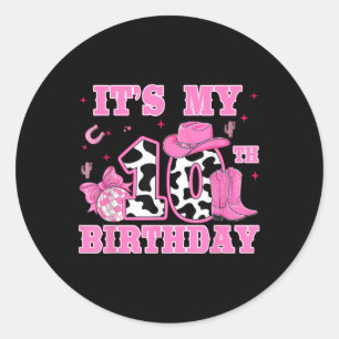 Gelukkig 10e verjaardag meisje outfit rodeo wester ronde sticker