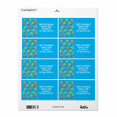 Gelukkig 10e verjaardagsadreslabels, blauw etiket (Full Sheet)